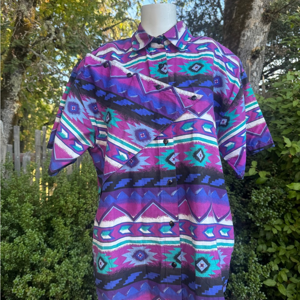 Vintage 90s Vibrant Purple Womens Western Shirt